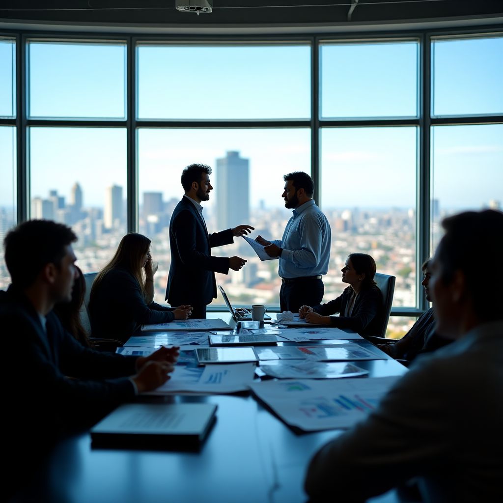 Equipo de profesionales financieros analizando gráficos de inversión